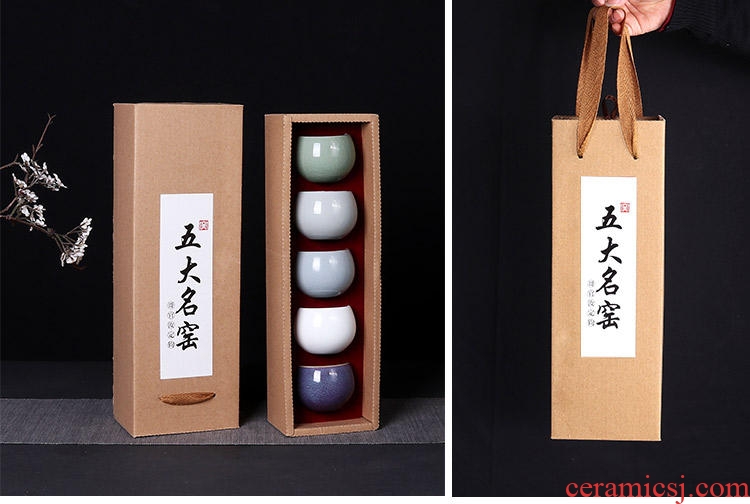 Tang aggregates five up ceramic cups masters cup suit puer tea cup kunfu tea bowl of whole box five gifts