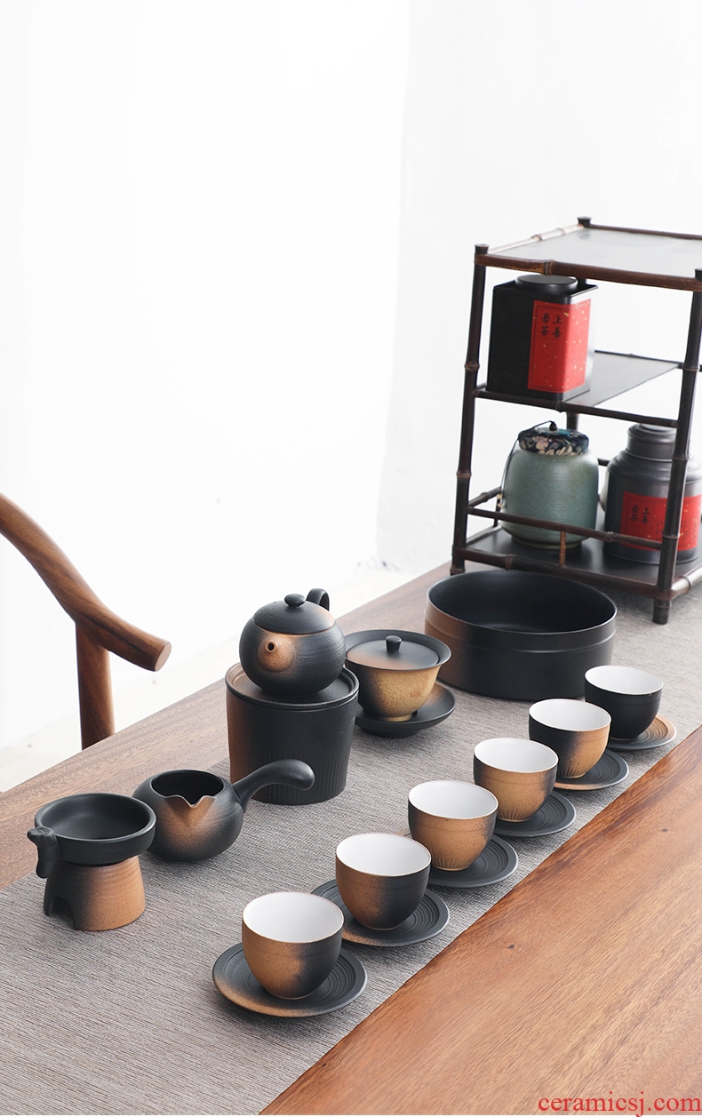 Bo yiu-chee Japanese coarse pottery kung fu tea set tea tureen teapot tea cups to wash to the whole household ceramics