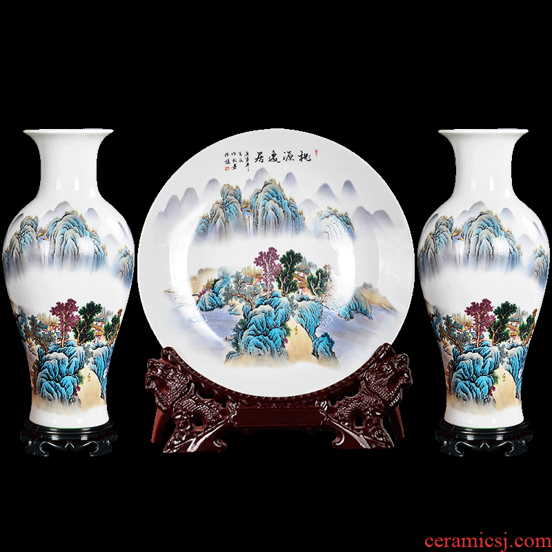 Jingdezhen ceramics large three - piece vases, flower arranging is Chinese style living room TV cabinet porch place ornament