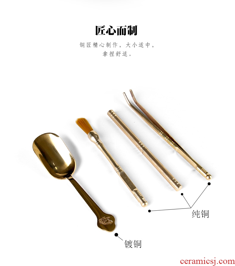 Pure copper kung fu tea tea tea six gentleman 's suit ceramics parts household clip pen pin tea tea spoon