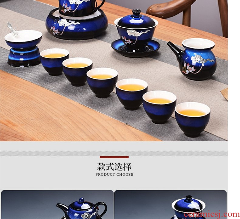 Continuous grain ceramic up of a complete set of tea service suit household with masterpieces YinJian kung fu lid bowl of red glaze