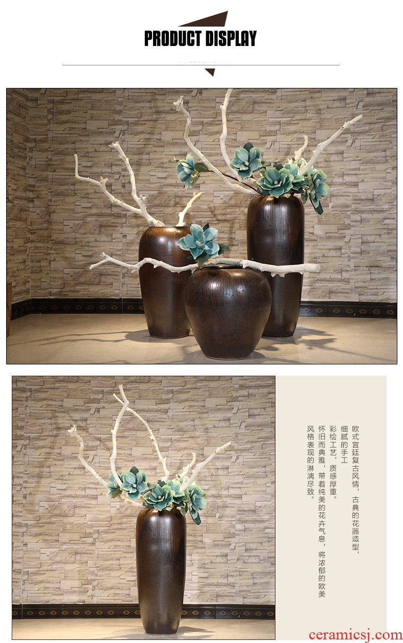 Chinese style household ceramics high porch decorate sitting room ground vase hydroponics simulation big dry flower Nordic decorative furnishing articles - 555872000456