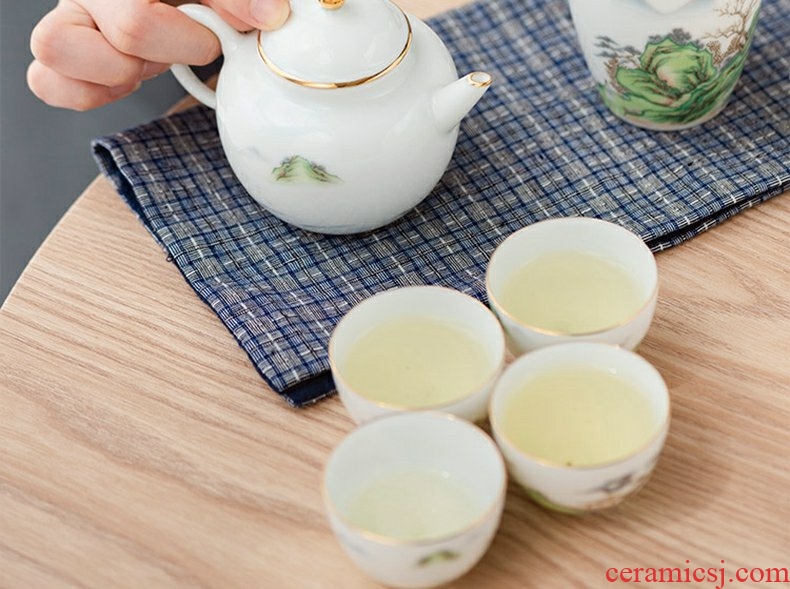Continuous grain of jingdezhen ceramics three tureen teacup only a single household big teapot kung fu tea tea set