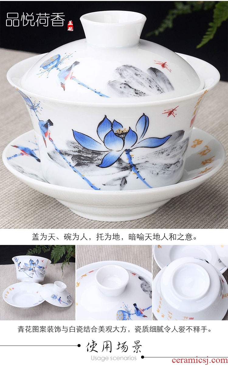 Blue and white porcelain tang yun tureen large ceramic cups kung fu tea set only three cups of tea to use hand grasp the teapot