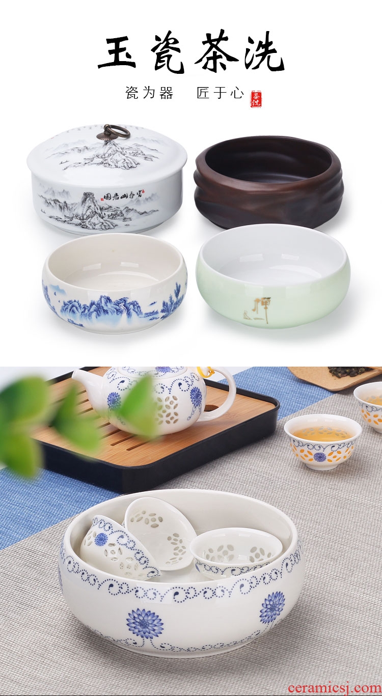 Tang, the accumulate large ceramic tea wash to household with cover water to wash the trumpet writing brush washer from violet arenaceous heavy water jar kung fu tea accessories