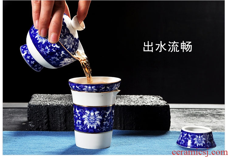 Tang aggregates hand - made ceramic tea set household enamel teapot jingdezhen blue and white porcelain cups make tea bowl