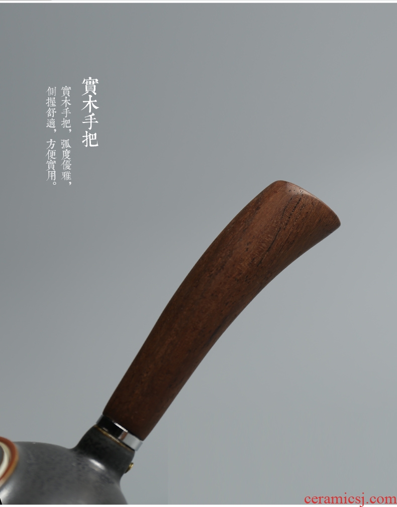 Is good source Japanese creative wooden side, put the pot on flower teapot kung fu tea set of black ceramic up filter