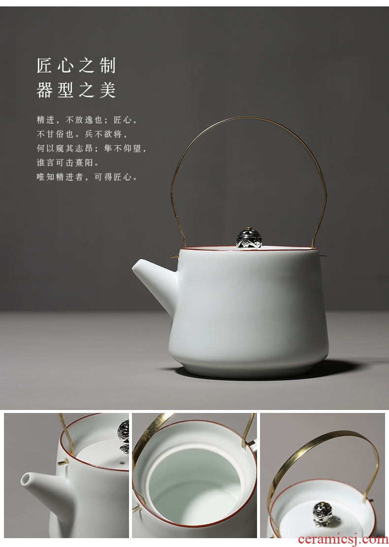 YanXiang fang fat white teapot tea set of a complete set of kung fu travel set of household porcelain gift boxes up
