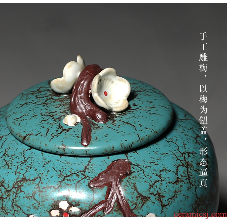 YanXiang fang up with anaglyph name plum blossom put blue caddy fixings ceramic seal vintage store receives the pu - erh tea pot