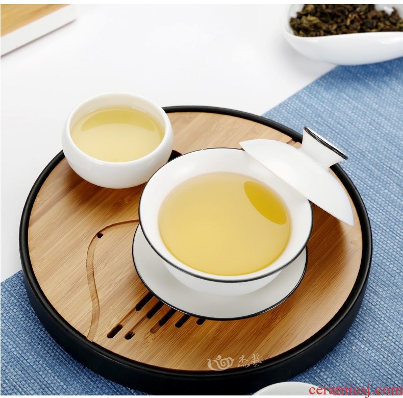 Tureen ceramic bowl large three cups to Tureen suit kung fu tea set hand grasp pot of white porcelain tea to tea