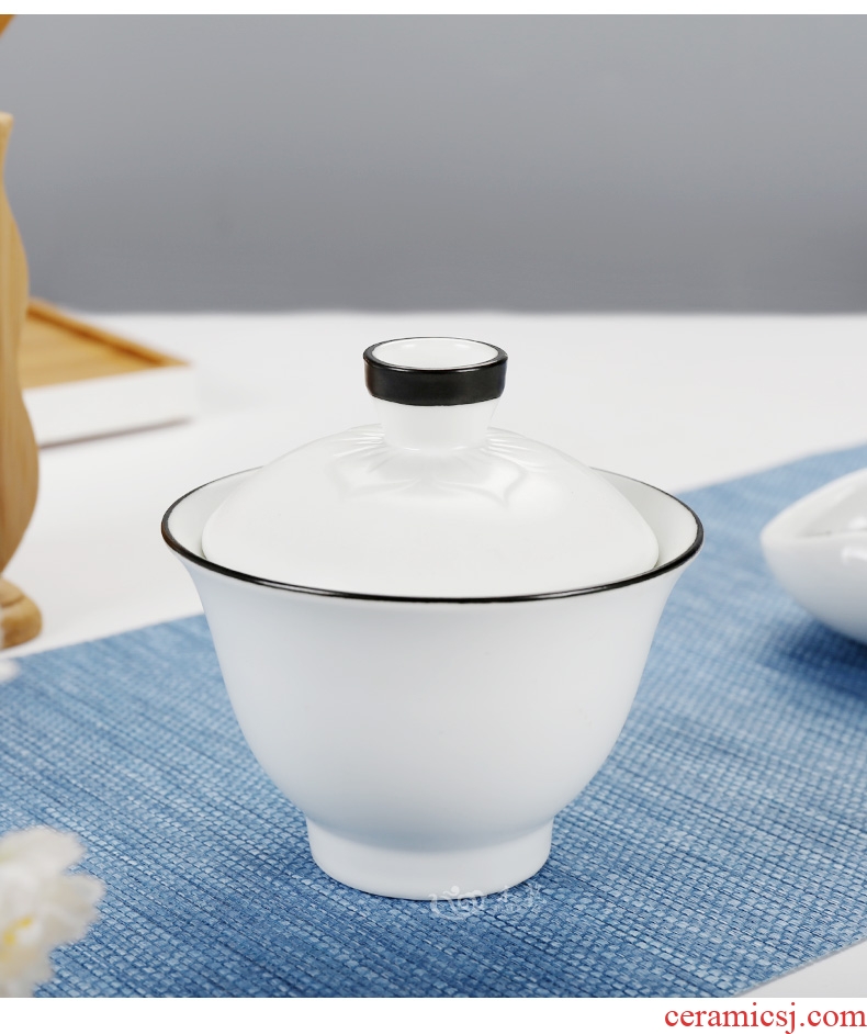 Tureen ceramic bowl large three cups to Tureen suit kung fu tea set hand grasp pot of white porcelain tea to tea