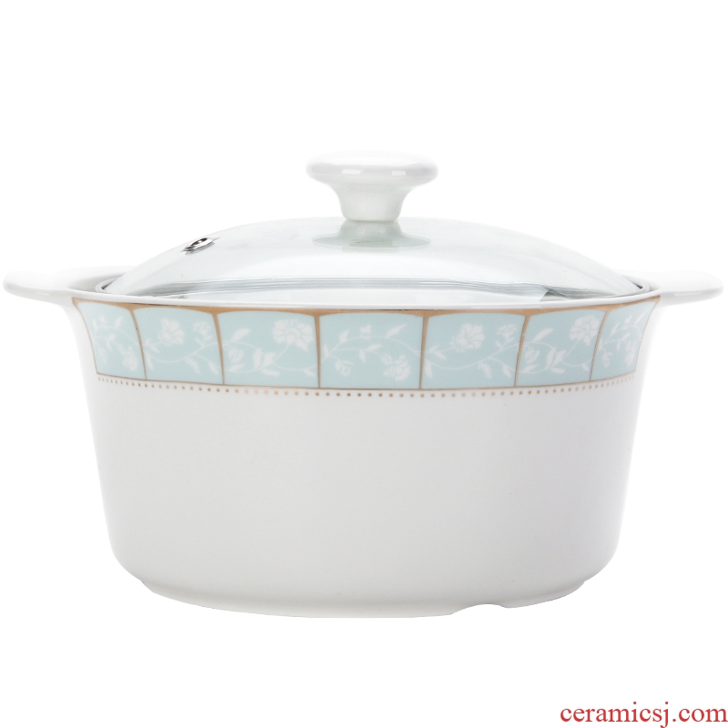 Jingdezhen ceramic soup pot with cover household rice basin ipads China circular Chinese contracted large soup bowl can microwave oven