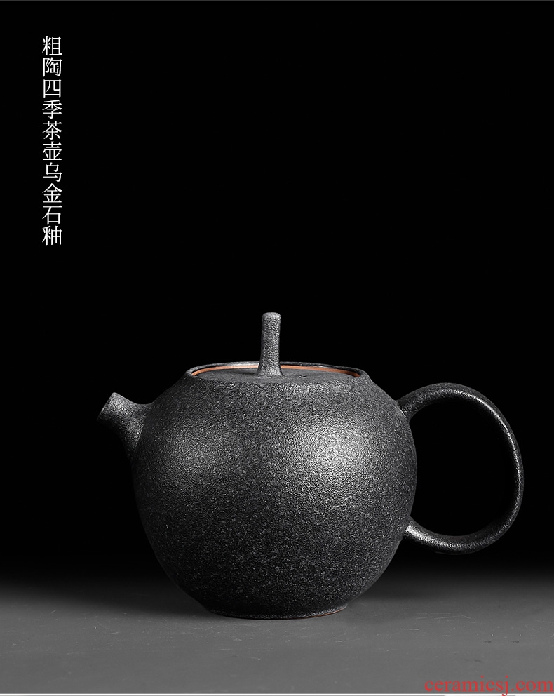 Black pottery tea seed Japanese coarse pottery teapot zen tea to implement kung fu tea set archaize single pot of ceramic household restoring ancient ways