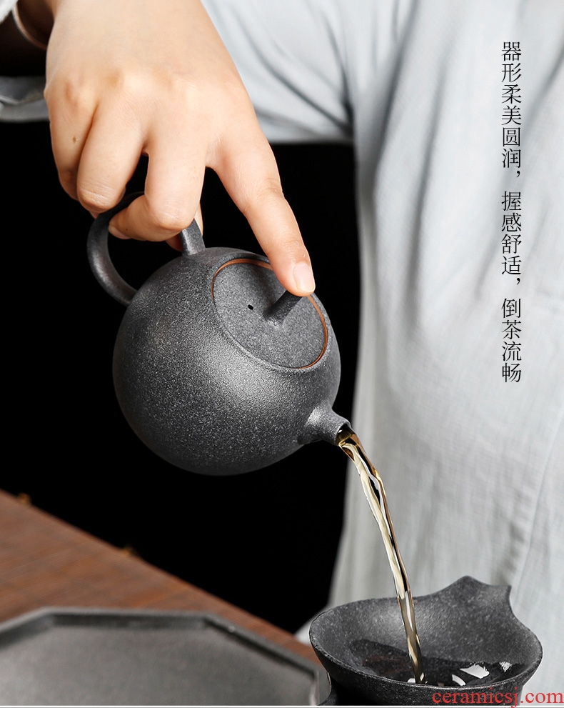 Black pottery tea seed Japanese coarse pottery teapot zen tea to implement kung fu tea set archaize single pot of ceramic household restoring ancient ways