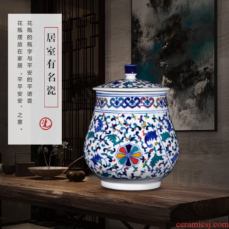 Jingdezhen ceramics pu 'er tea caddy fixings cylinder storage tank receives the new Chinese style living room home decor