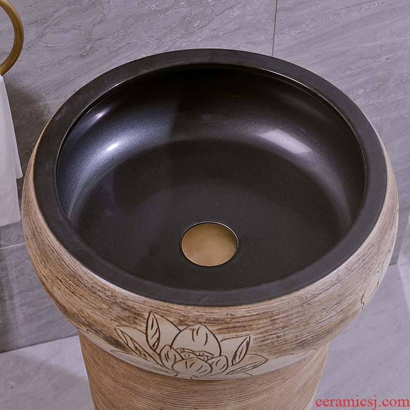 Ceramic column basin pillar lavabo floor art integrated basin toilet lavatory lotus carving