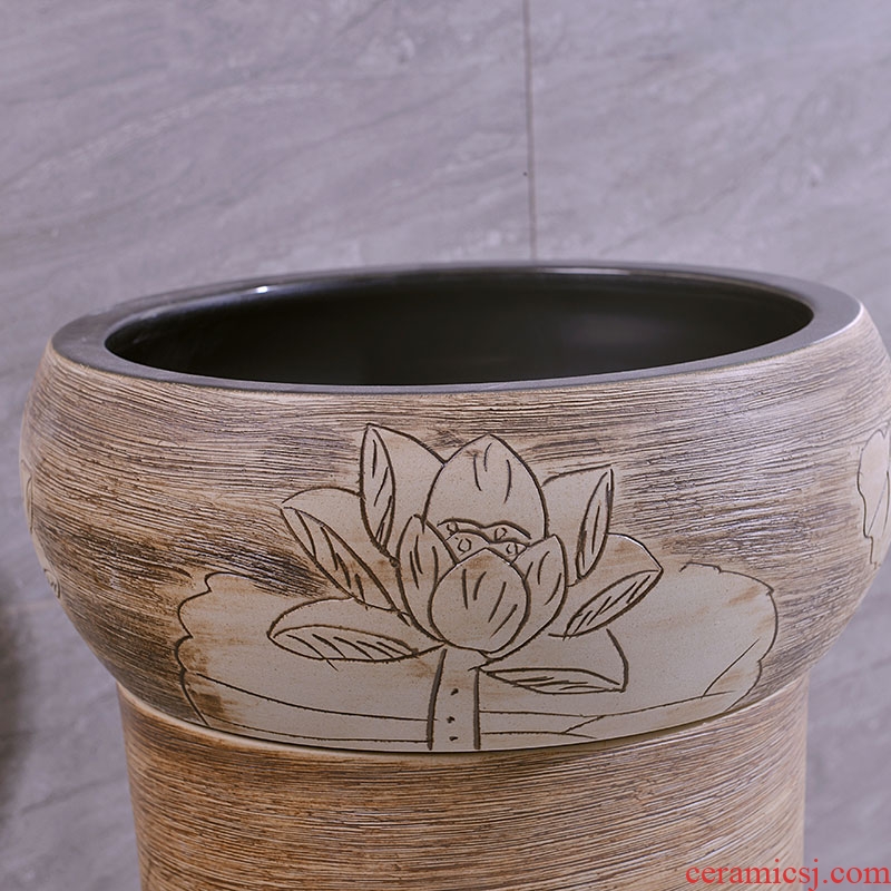 Ceramic column basin pillar lavabo floor art integrated basin toilet lavatory lotus carving