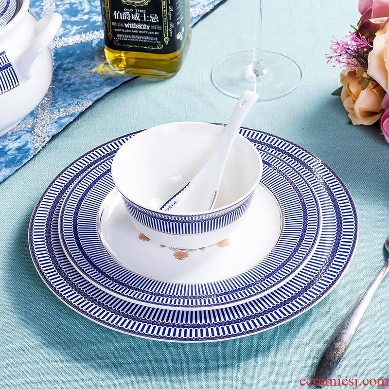 Red leaves jingdezhen ceramic tableware home dishes suit European ceramic ipads porcelain glaze color 56 head blue classic