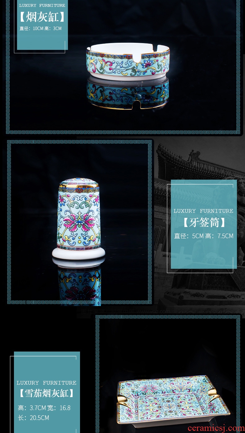 Jingdezhen colored enamel tableware suit western - style key-2 luxury palace ipads bowls disc FanPan high - end wedding gifts home