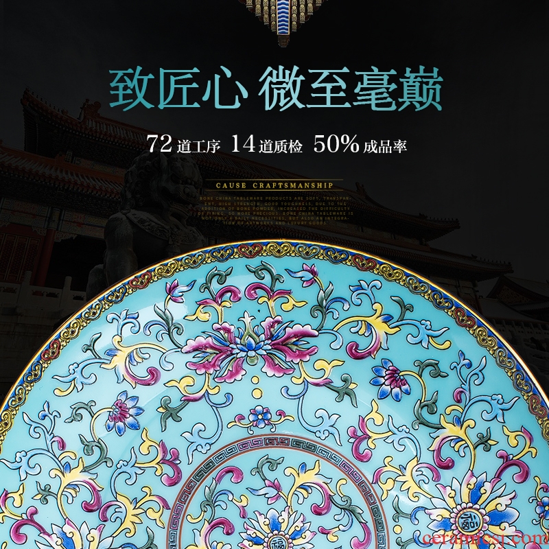 Jingdezhen colored enamel tableware suit western - style key-2 luxury palace ipads bowls disc FanPan high - end wedding gifts home