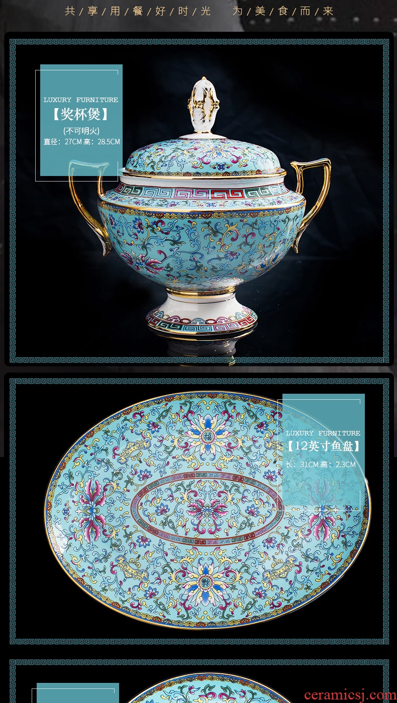 Jingdezhen colored enamel tableware suit western - style key-2 luxury palace ipads bowls disc FanPan high - end wedding gifts home