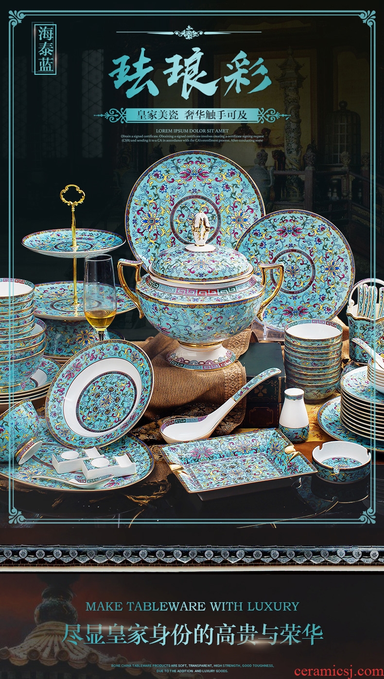 Jingdezhen colored enamel tableware suit western - style key-2 luxury palace ipads bowls disc FanPan high - end wedding gifts home