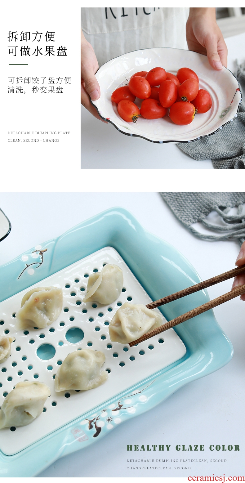 Jingdezhen ceramic plate household rectangular double - deck waterlogging under caused by excessive rainfall steamed dumpling dish of steamed fish dish Nordic dumpling dinner plate