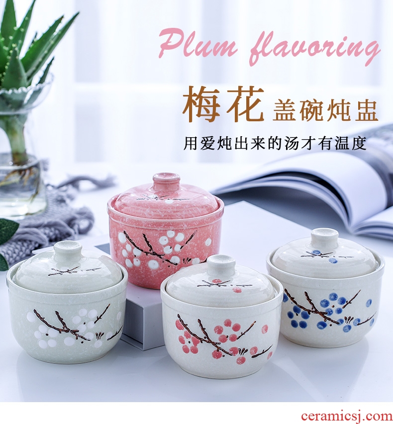 Japanese ceramic cup with cover household water stew stew pot 2 one small bird 's nest soup cup steamed egg cup dish bowl of stew