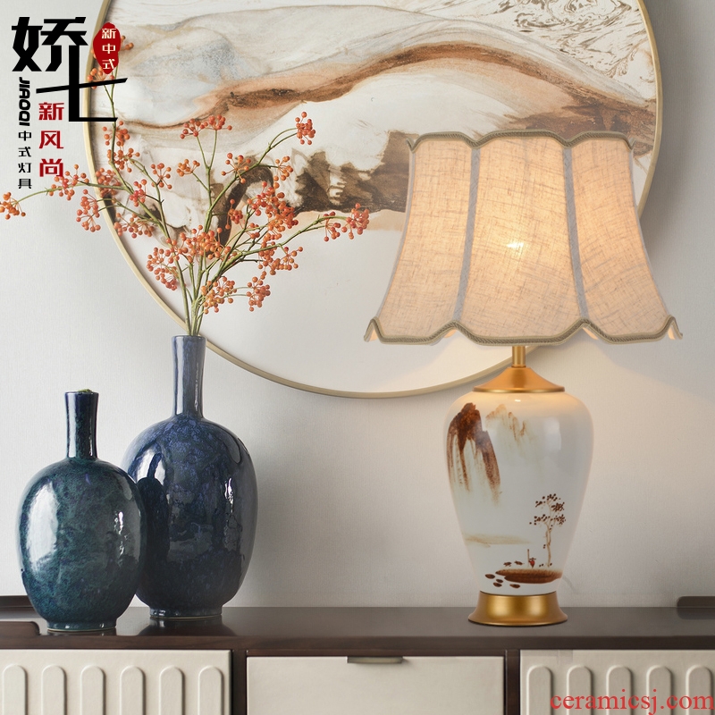 New Chinese style lamp bedside lamp hand - made ceramic vase decorated living room study bedroom cloth art desk lamp act the role ofing restoring ancient ways