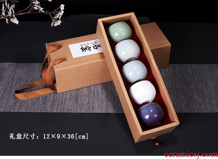 Tang aggregates five up ceramic cups masters cup suit puer tea cup kunfu tea bowl of whole box five gifts