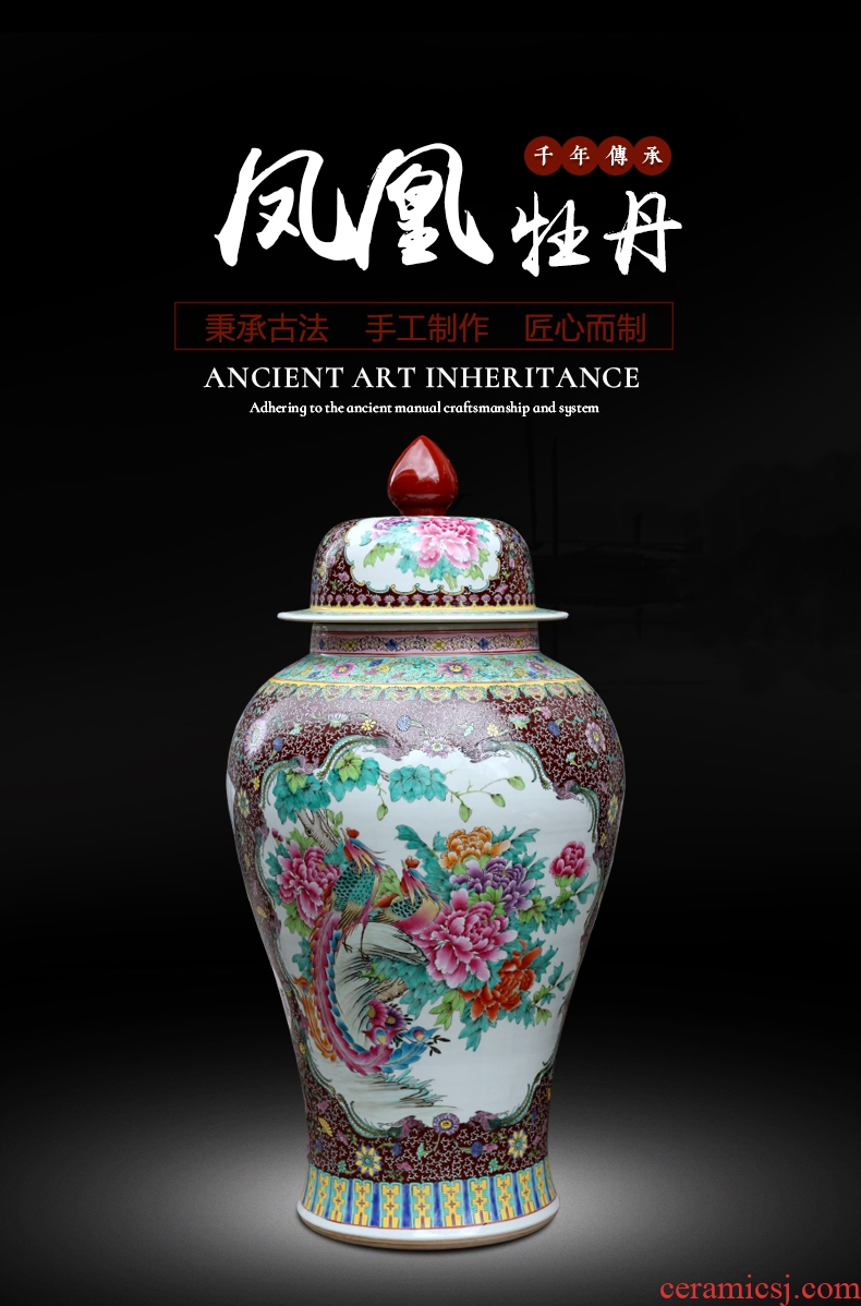 Jingdezhen ceramic hand - made peacock peony general pot home sitting room place study office of the big vase