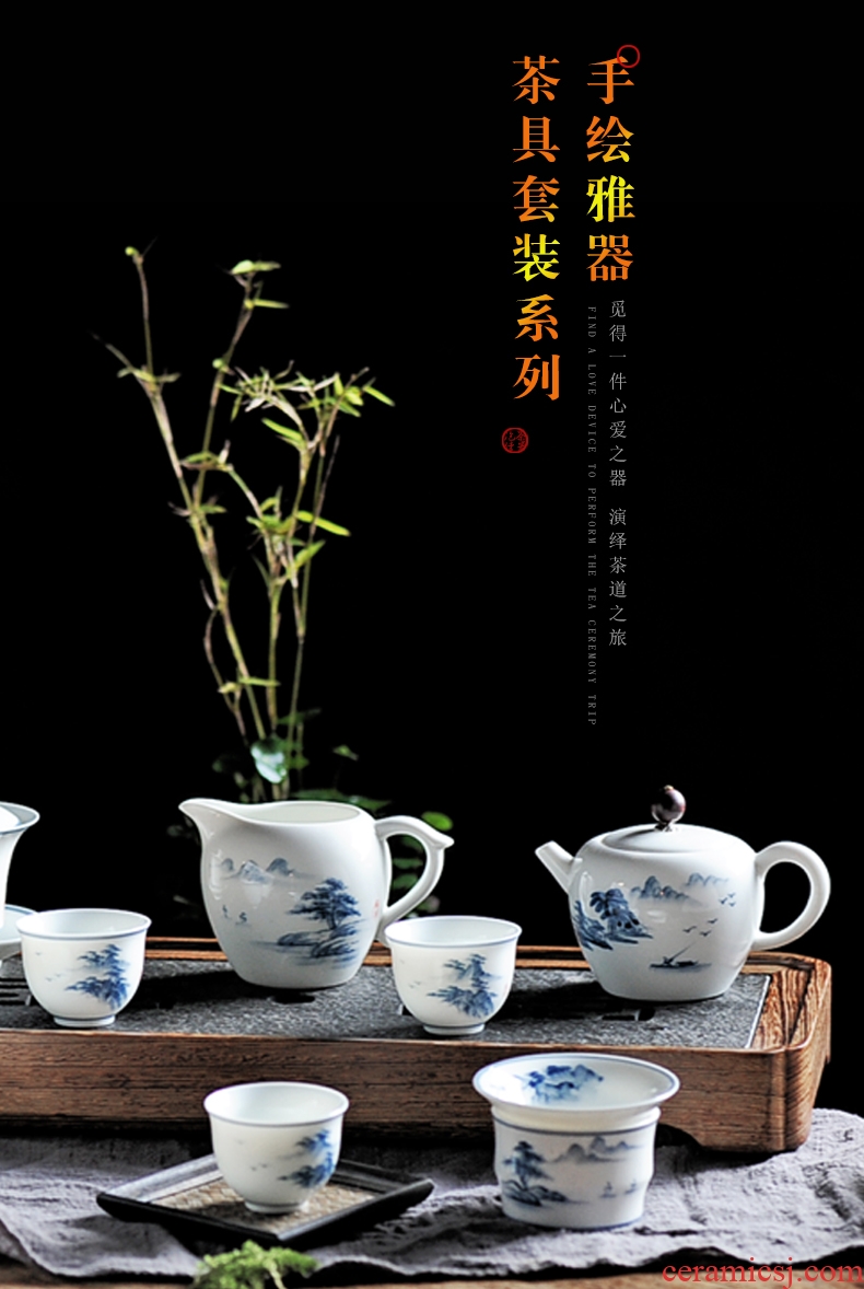 Bo yiu-chee kung fu tea sets jingdezhen hand - made tea service of a complete set of household little teapot contracted 6 people tureen tea cups