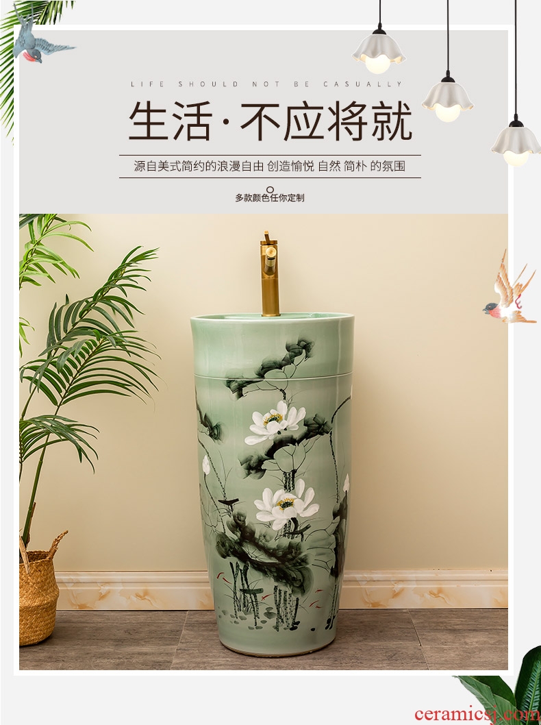 Chinese lotus ceramic one pillar type lavatory floor is suing garden sinks balcony sink