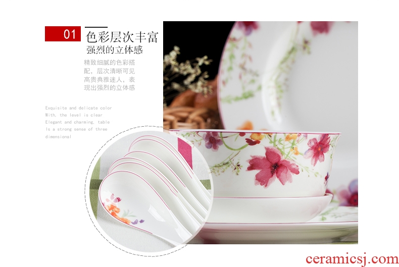 Red leaves 26 head glair ipads porcelain tableware package mail jingdezhen ceramics cutlery set bowl dish spring scenery