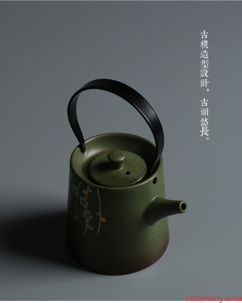 Is good source Japanese ceramic tea set coarse pottery creative green gold pot retro girder pot of tea, household teapot