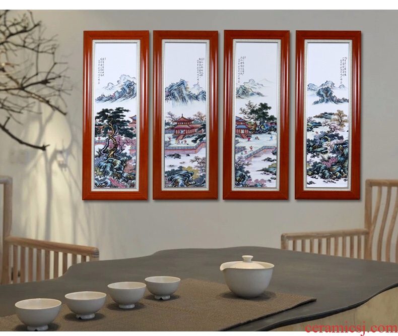Jingdezhen ceramic porcelain plate painting landscape painting of flowers and birds painting four screen home sitting room sofa setting wall decoration
