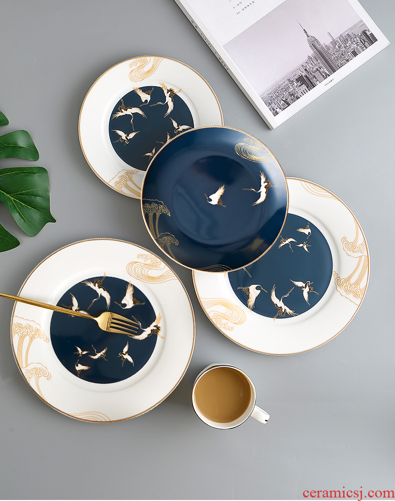 Inky up phnom penh ceramic plate plate household combination suit creative ipads porcelain tableware steak dinner plate cranes