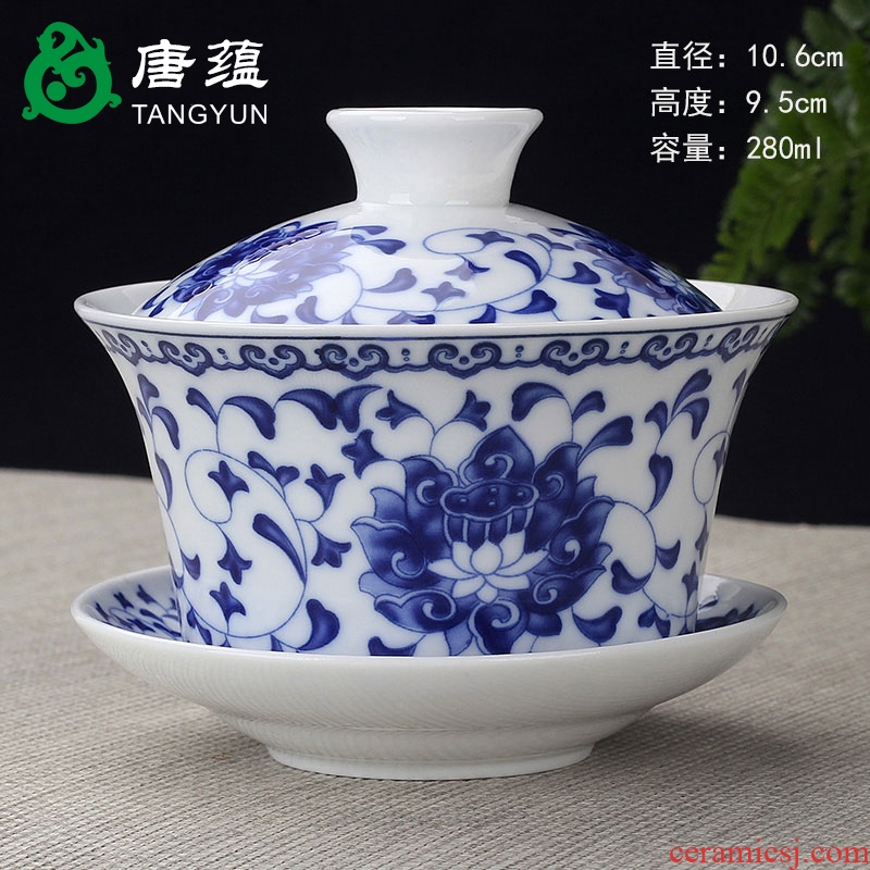 Tang yun tea sets tea ware ceramic kung fu tea set simple blue and white tureen household white porcelain cup teapot