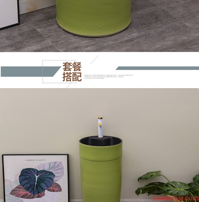 Fruit green ceramic pillar lavabo household bathroom floor pillar basin contracted Nordic lavatory