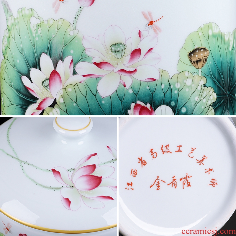 Jingdezhen ceramics famille rose porcelain vase home sitting room adornment furnishing articles of handicraft fragrant lotus classical caddy fixings
