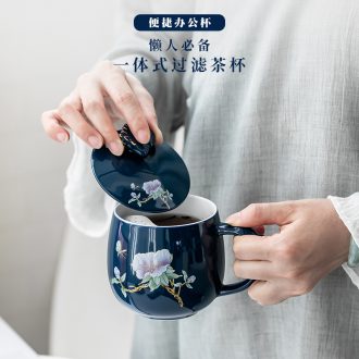 Ceramic tea cup with cover filter glass glaze personal office cup tea tea cup keller cup