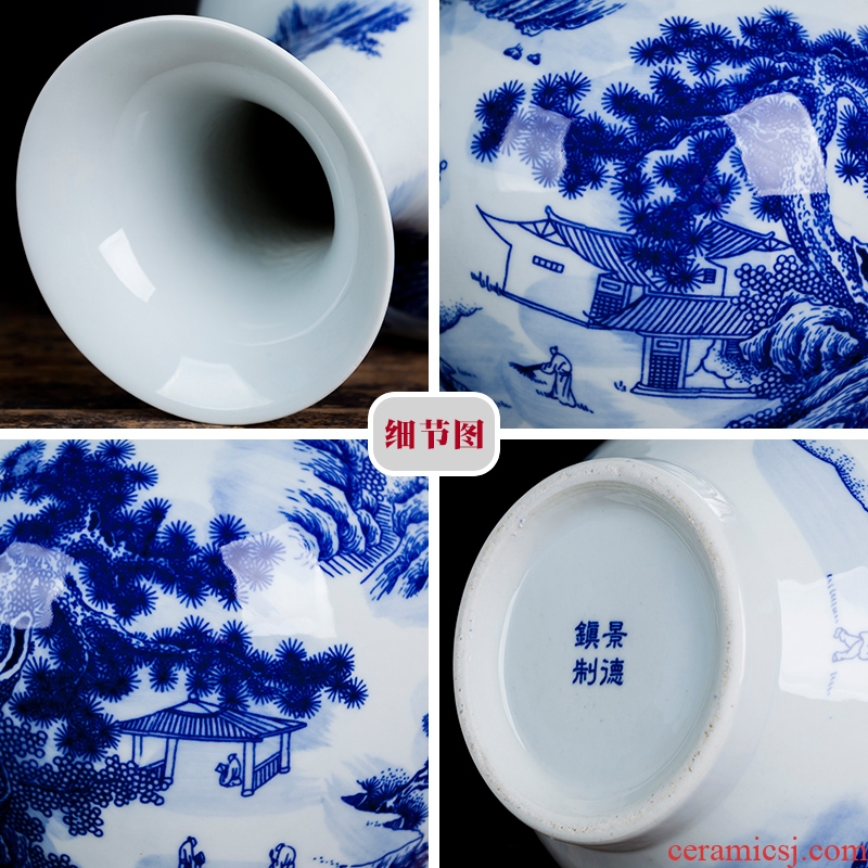 Jingdezhen blue and white porcelain vases, flower arrangement sitting room of Chinese style household ceramics study adornment handicraft furnishing articles gifts