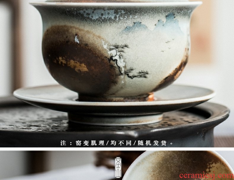 Continuous grain of wood up change hand - made humanities kei chan tureen jingdezhen kung fu tea set three to make tea tureen ceramic bowl