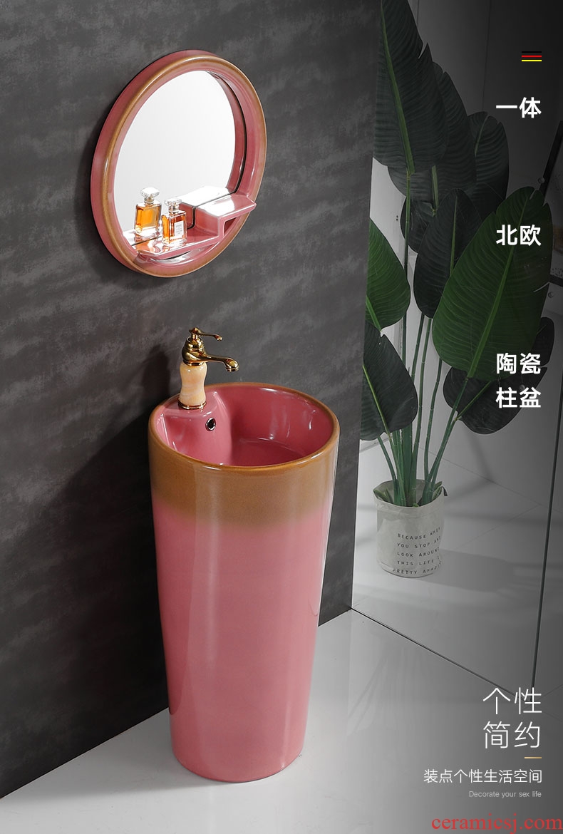 Ceramic basin of pillar type lavatory small toilet art basin integrated floor balcony sink