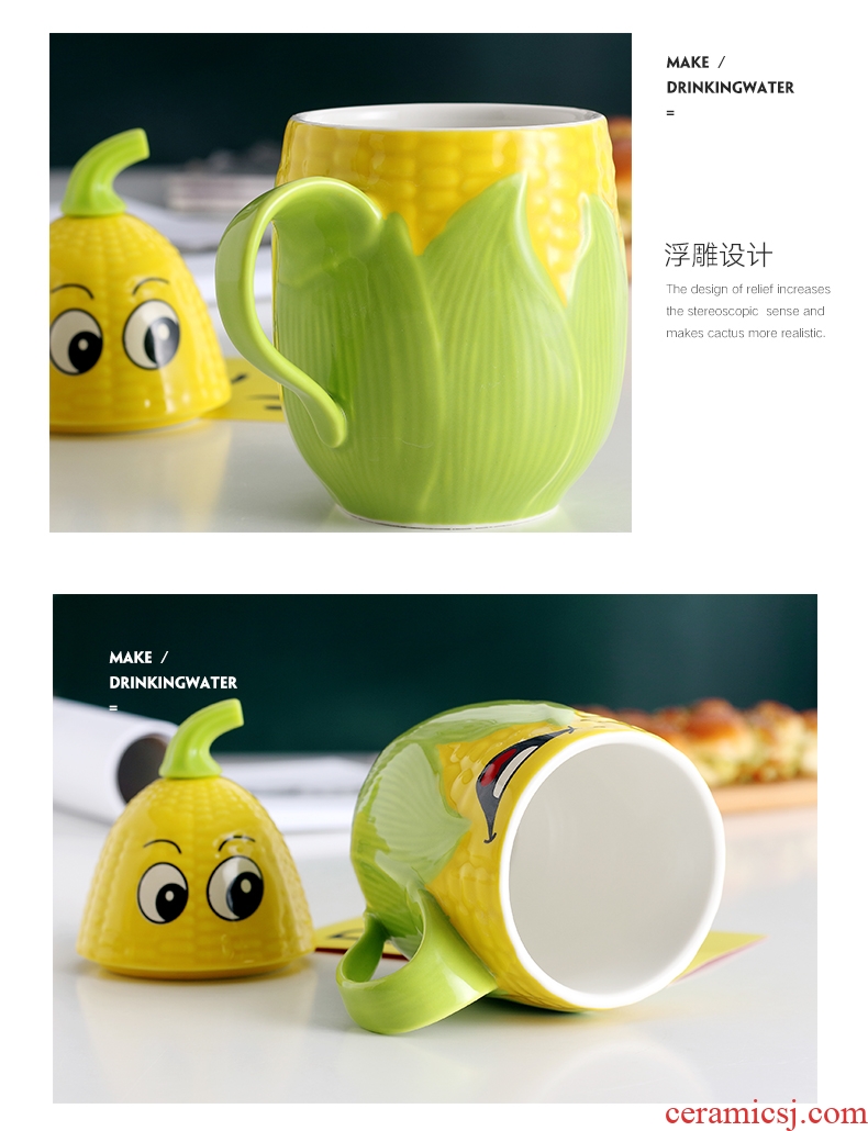 Creative move trend ceramic cup cartoon corn milk coffee cup picking keller cup of office