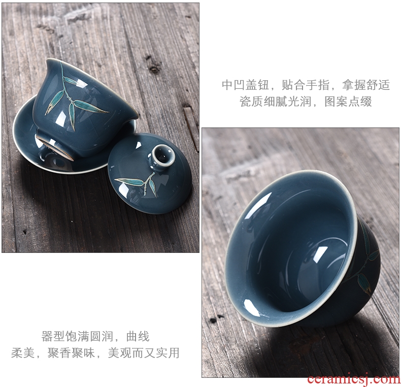 Bo yao glaze steak household ceramic tea ware ji the qing kung fu tea set gift boxes of a complete set of tureen tea cups