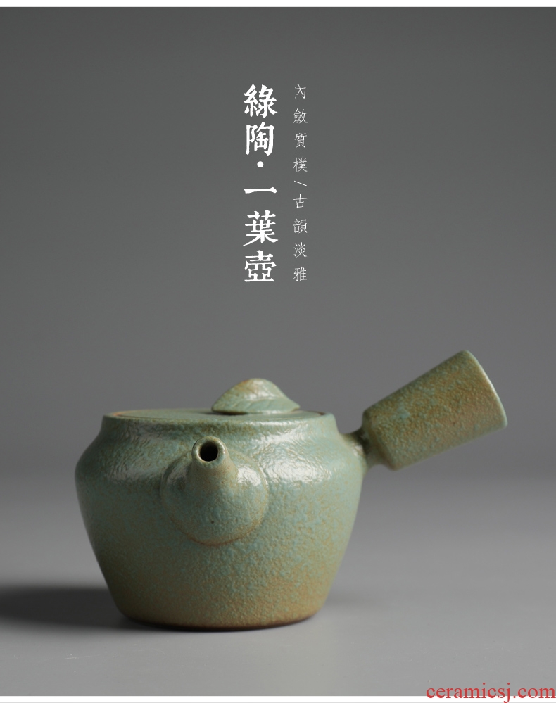 Is good source Japanese ceramic teapot lateral restoring ancient ways Is the pot of single pot coarse pottery tea green glaze nostalgic household pot by hand