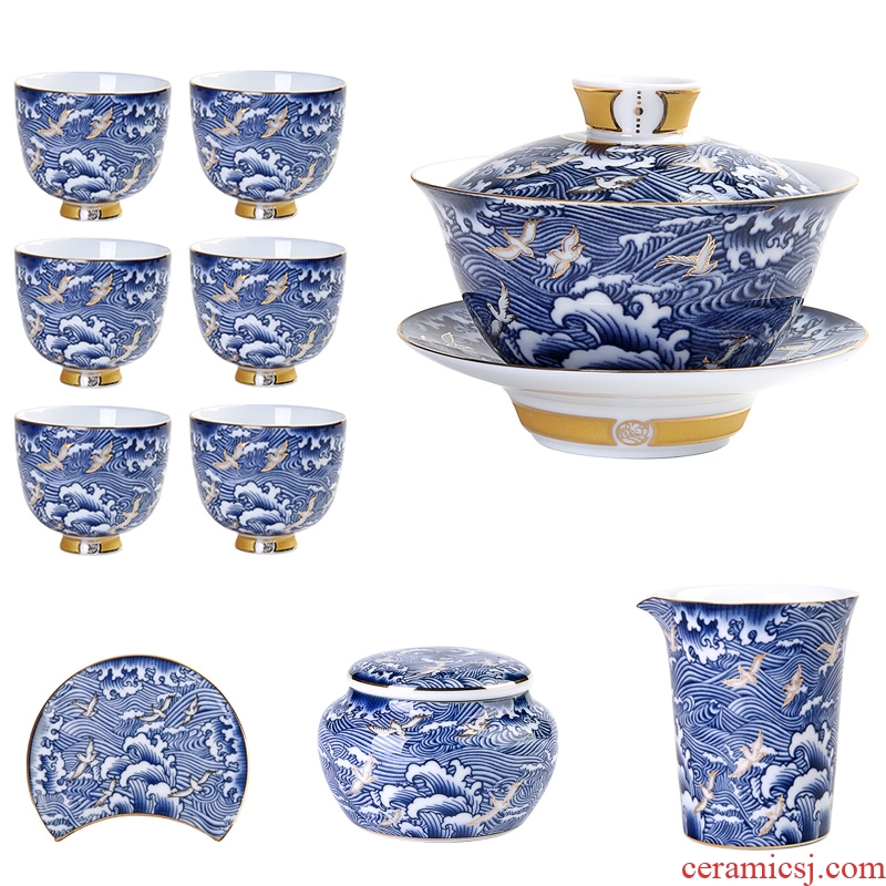 Mare undarum ran xiang tea tea sets ceramic kung fu tea set the teapot teacup tureen of a complete set of jingdezhen blue and white porcelain
