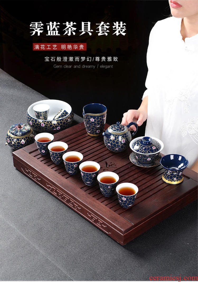 Four - walled yard modern household ji blue glaze kung fu tea set your up manual ceramic teapot tea tea set fair keller