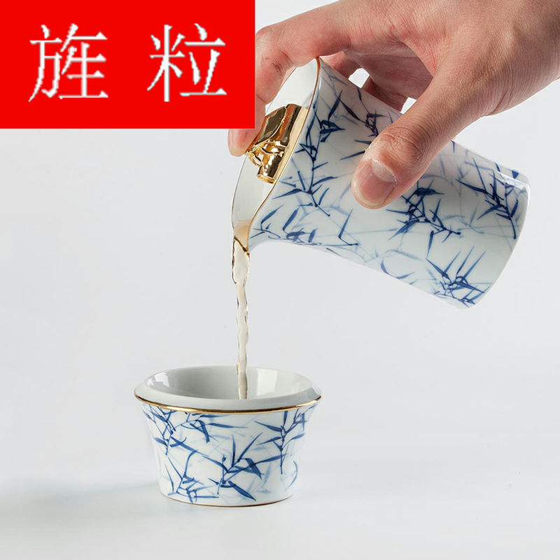 Continuous grain of jingdezhen blue and white bamboo hand - made crack cup tea cups, work travel kung fu tea set